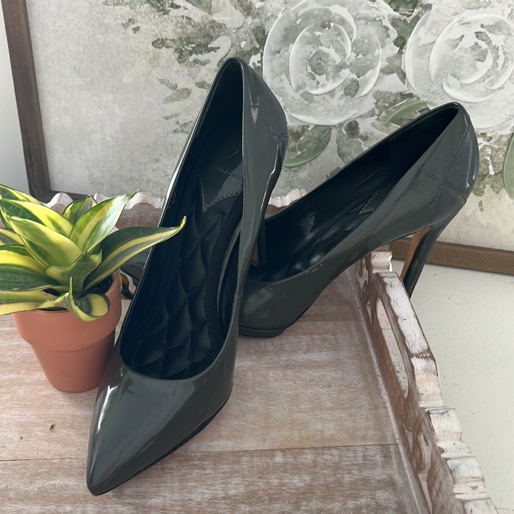 Brian Atwood Grey Patent Leather Heels